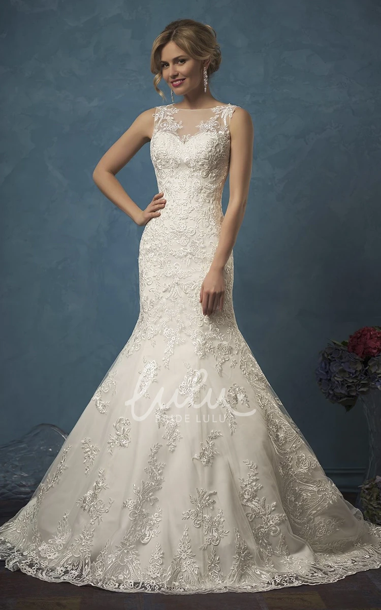 Mermaid Lace Satin Dress with Bell Cap Sleeves Beading and Brush Train