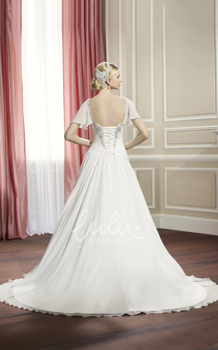 Beaded A-Line Sweetheart Wedding Dress with Poet Sleeves and Criss Cross