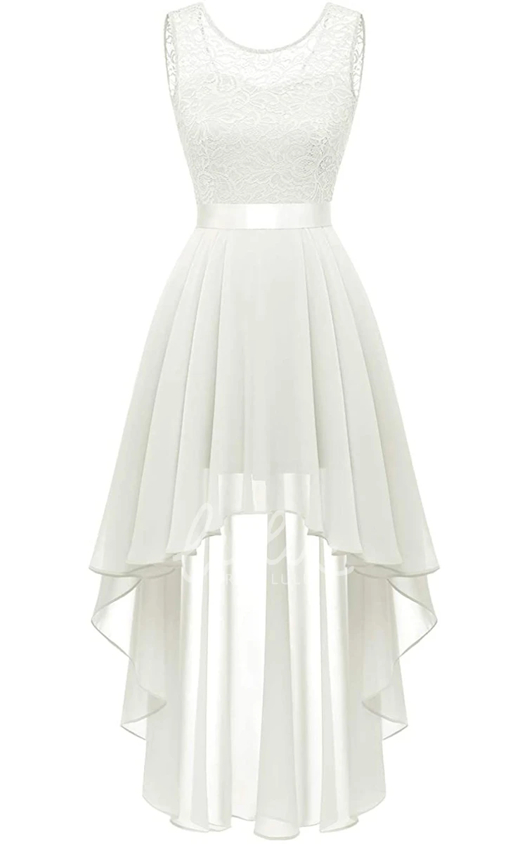 Chiffon Bateau A-line Bridesmaid Dress with Sash/Ribbon High-Low