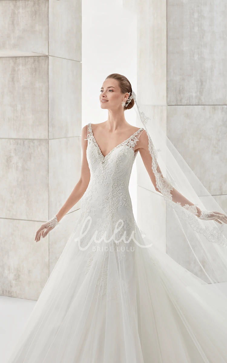 Illusive Lace V-neck A-line Wedding Dress with Low-V Back