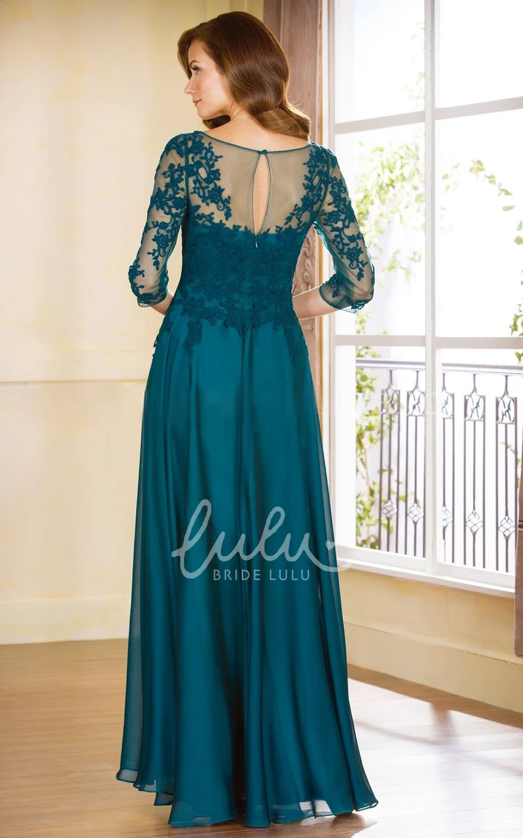 A-Line Formal Dress with Illusion Sleeves and Appliques