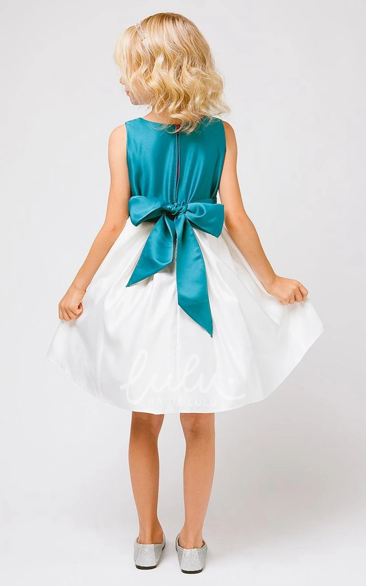 Pleated Satin Flower Girl Dress With Ribbon Floral Satin Pleated Flower Girl Dress
