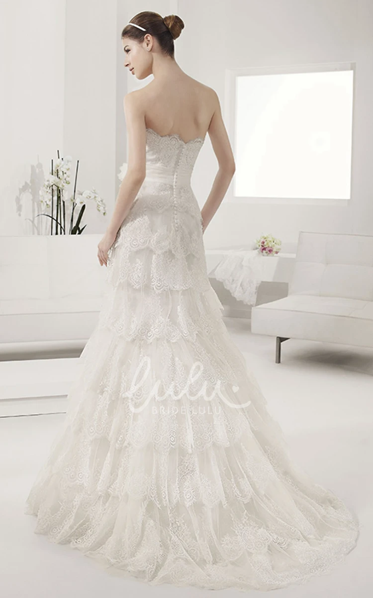 Lace Ball Gown with Scalloped Neck Waist Flower and Layered Skirt Gorgeous Bridal Dress