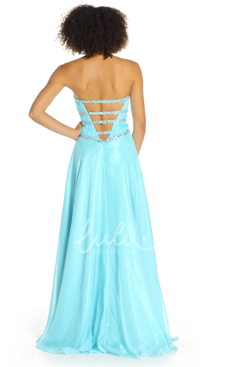 Sweetheart A-Line Beaded Tulle&Satin Prom Dress with Ruching Long