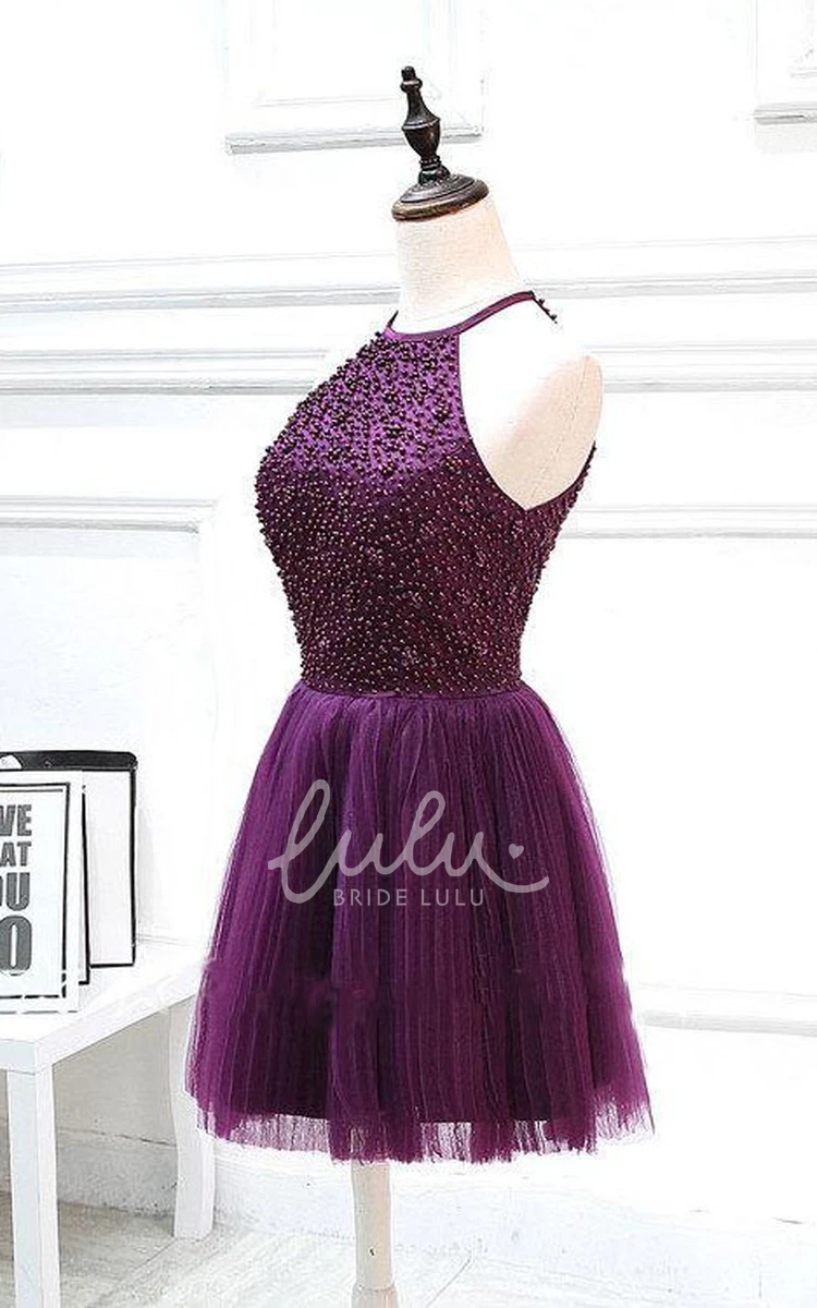 Halter Pleated Formal Dress Short Beaded Style