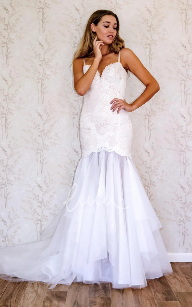 Spaghetti Strap Mermaid Wedding Dress Lace and Tulle for a Romantic Look