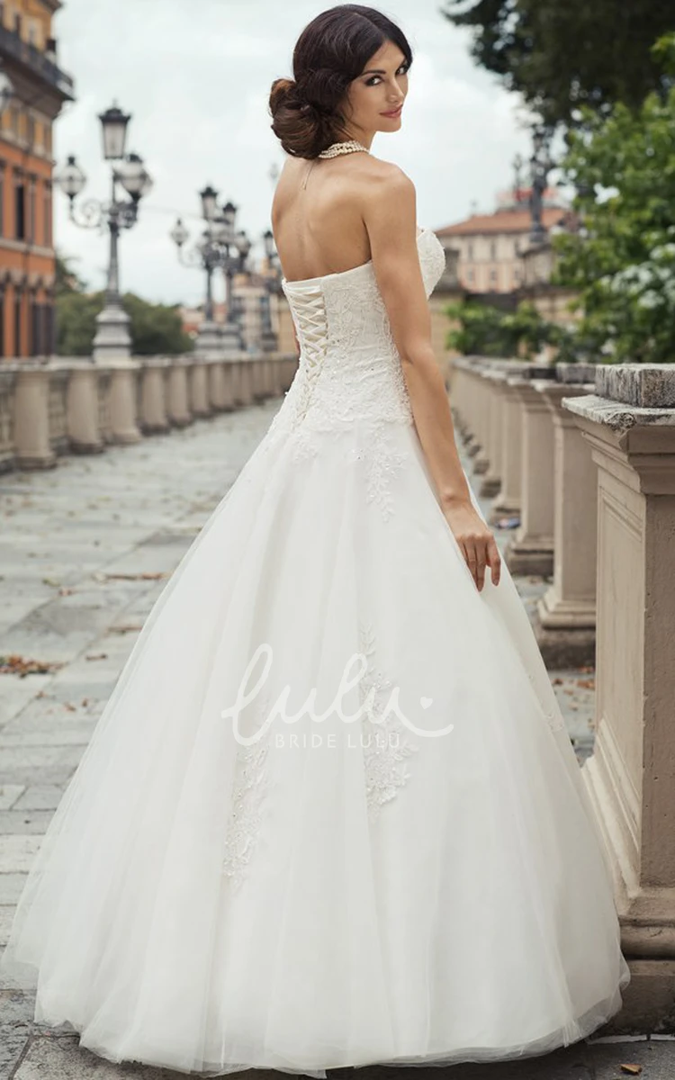 Strapless Tulle&Lace Ball Gown Wedding Dress with Appliques Elegant Bridal Gown