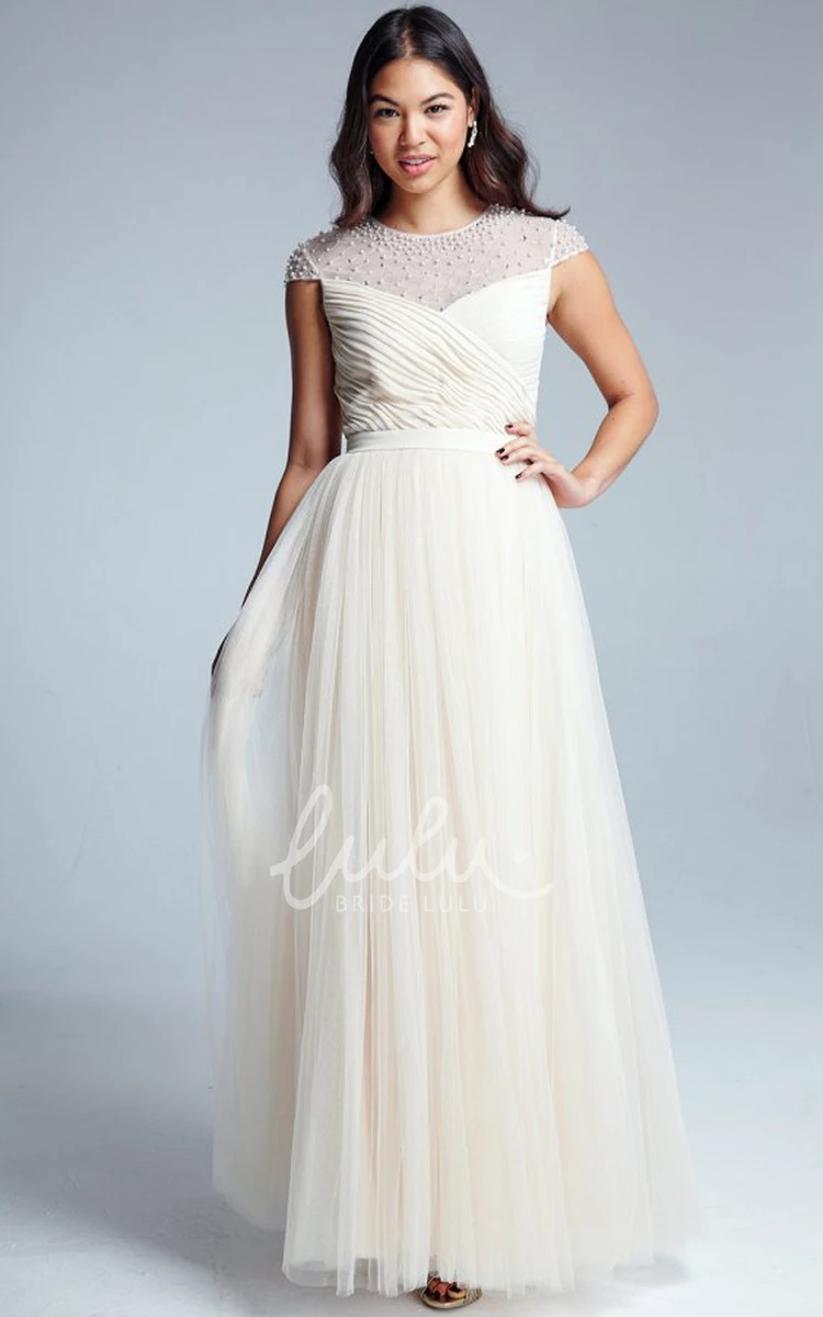 Tulle Bridesmaid Dress Maxi Criss-Cross Scoop Neck Sleeveless