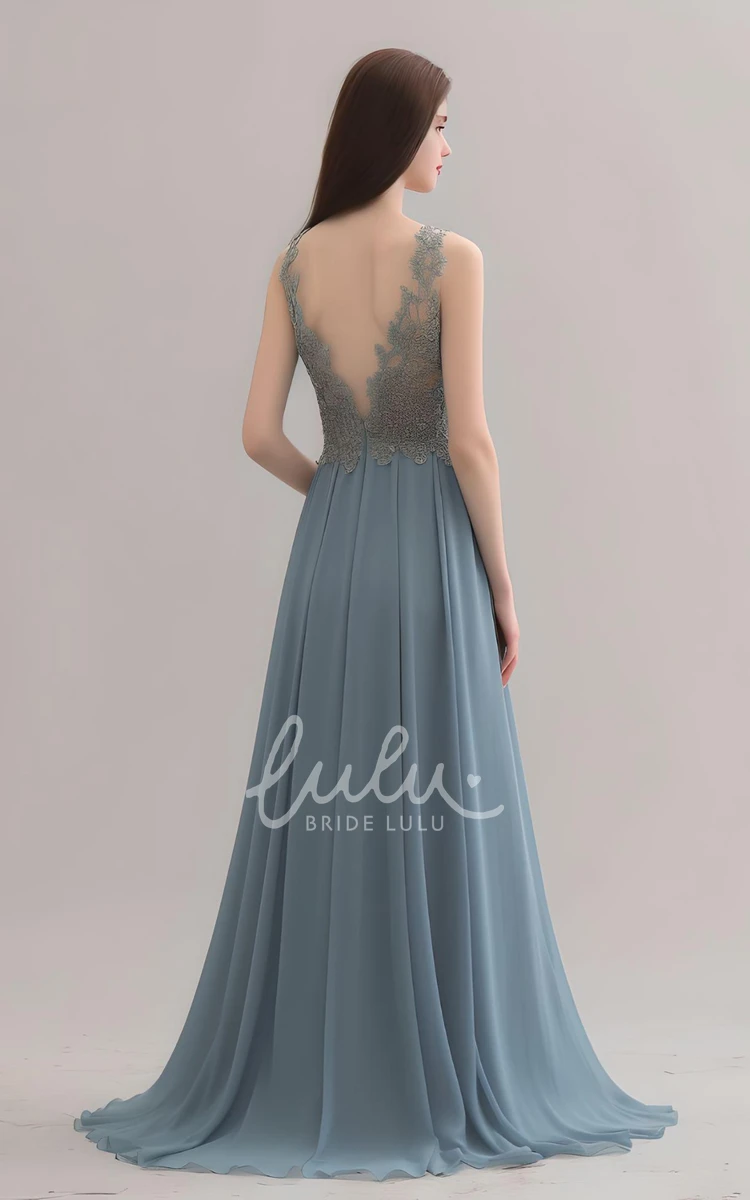 V-Neck Chiffon Sleeveless A-Line Plunging Evening Dress Plus Size Elegant