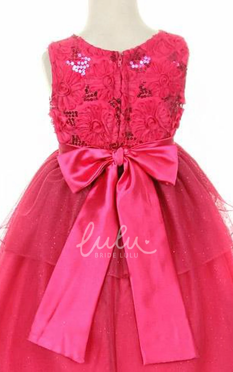 Sequin Split-Front Tea-Length Satin Dress Sparkly Prom Dress for Girls