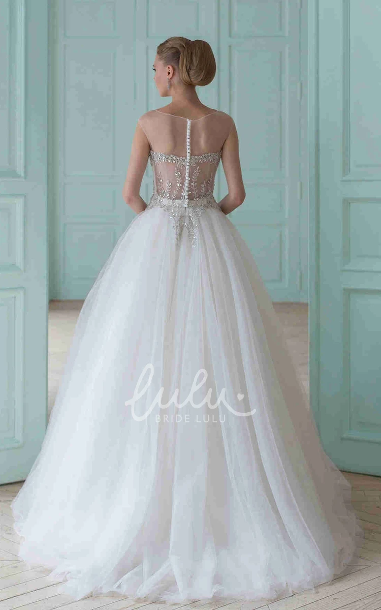 Pleated Sleeveless Tulle Ball Gown Wedding Dress with Beading and Illusion Classy Bridal Gown