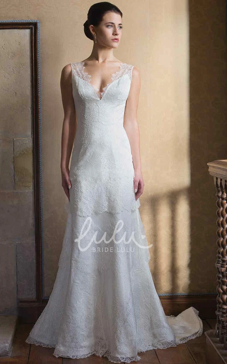 Lace Appliqued Sleeveless Sheath Wedding Dress Floor-Length Bridal Gown