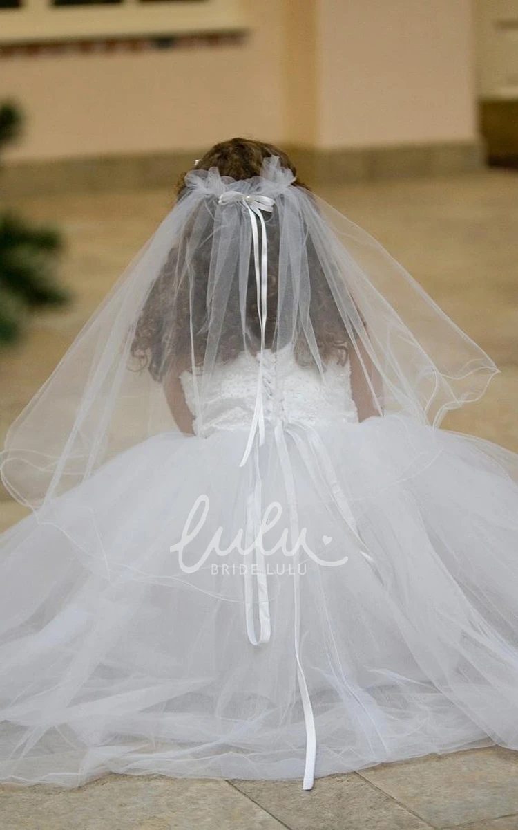 Criss-Cross Spaghetti Ankle-Length Tulle&Lace Flower Girl Dress with Straps Flowy Wedding Dress