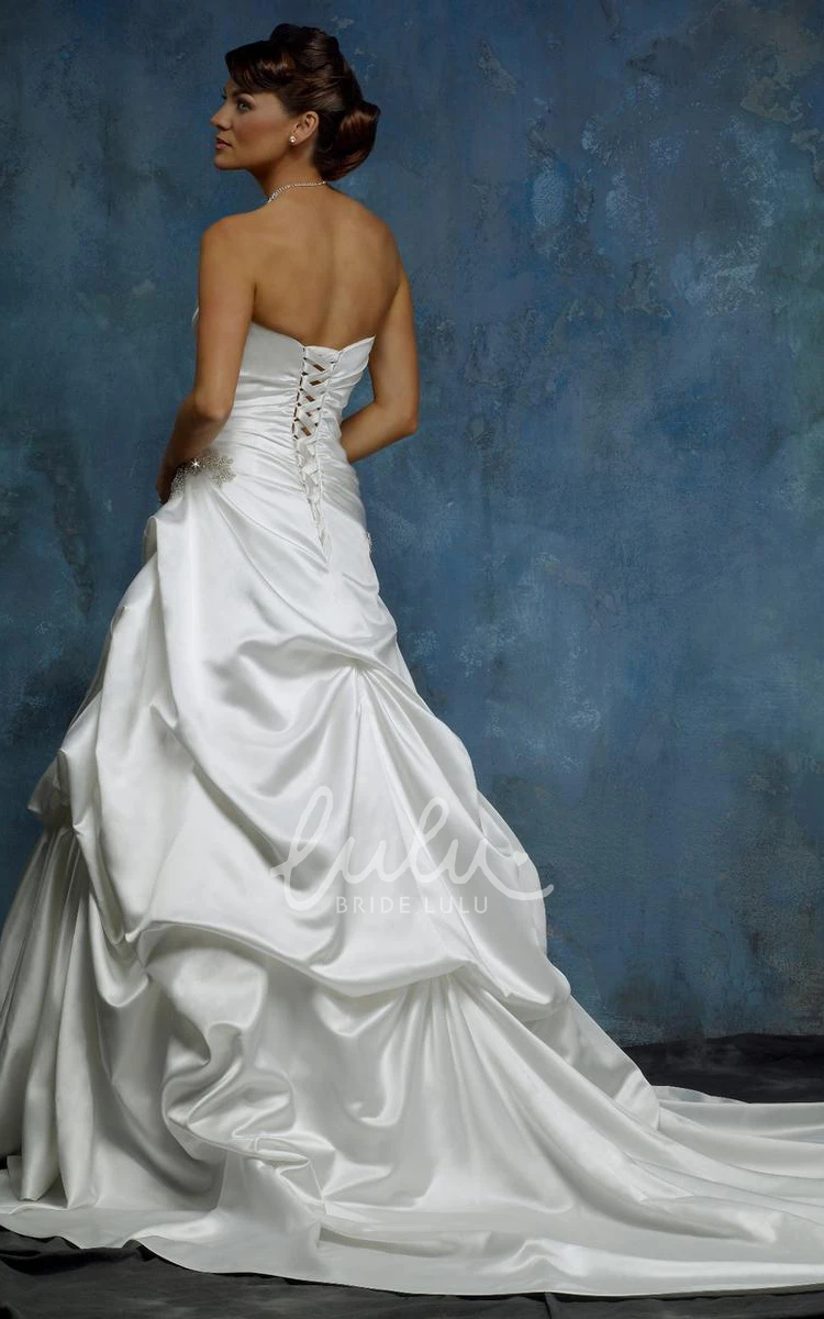 Satin Pick-Up Sweetheart Ball Gown Wedding Dress with Criss Cross and Beading Classic Wedding Dress