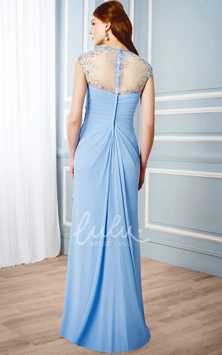 Maxi Chiffon V-Neck Formal Dress with Cap Sleeves and Draped Design