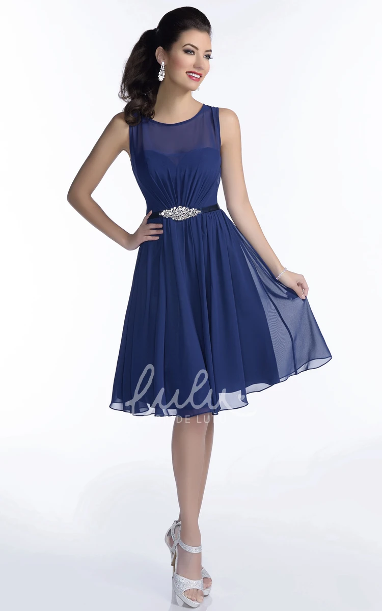 Knee Length Sleeveless Pleated Chiffon Bridesmaid Dress with Brooch Classy Bridesmaid Dress