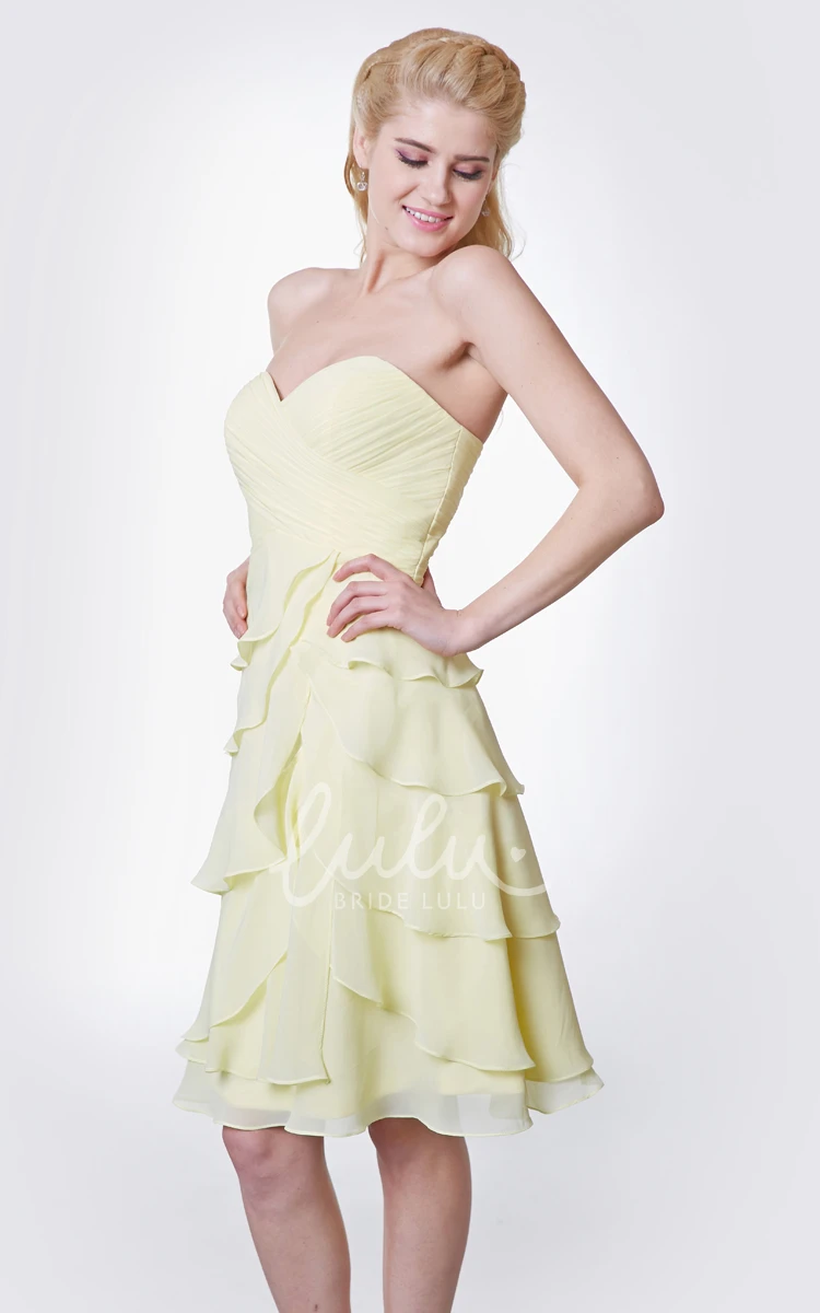 Knee Length Chiffon Bridesmaid Dress with Sweetheart Neckline and Layered Skirt