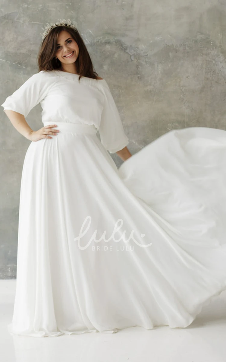 Half Sleeve Chiffon A Line Wedding Dress Modest Plus Size Beauty