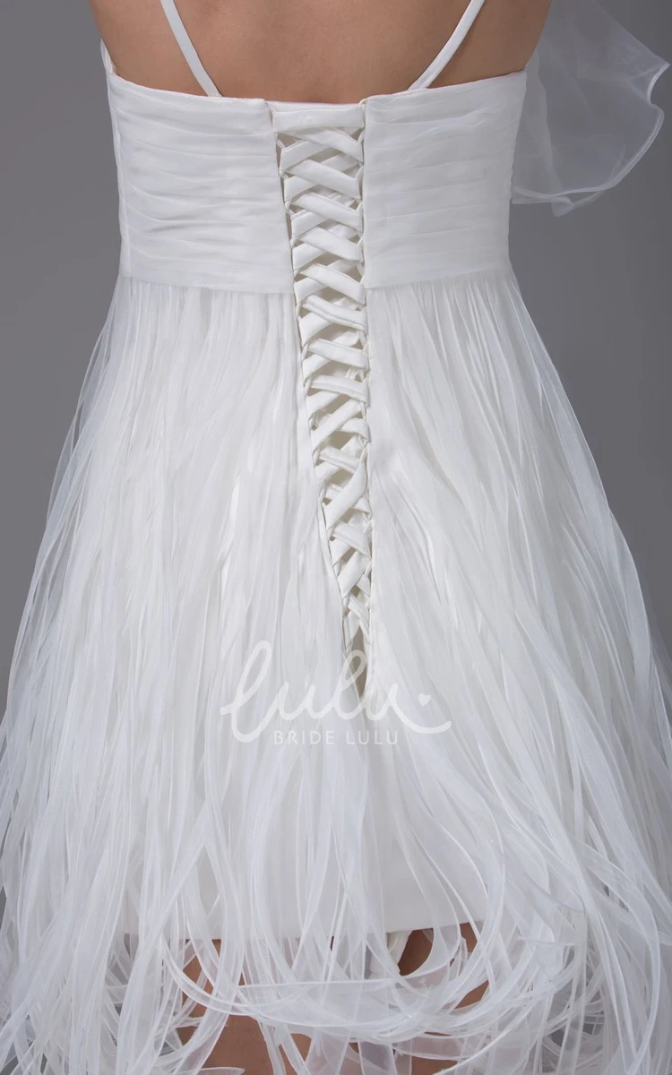 Knee-Length Organza Wedding Dress With Thread Design and Spaghetti Straps