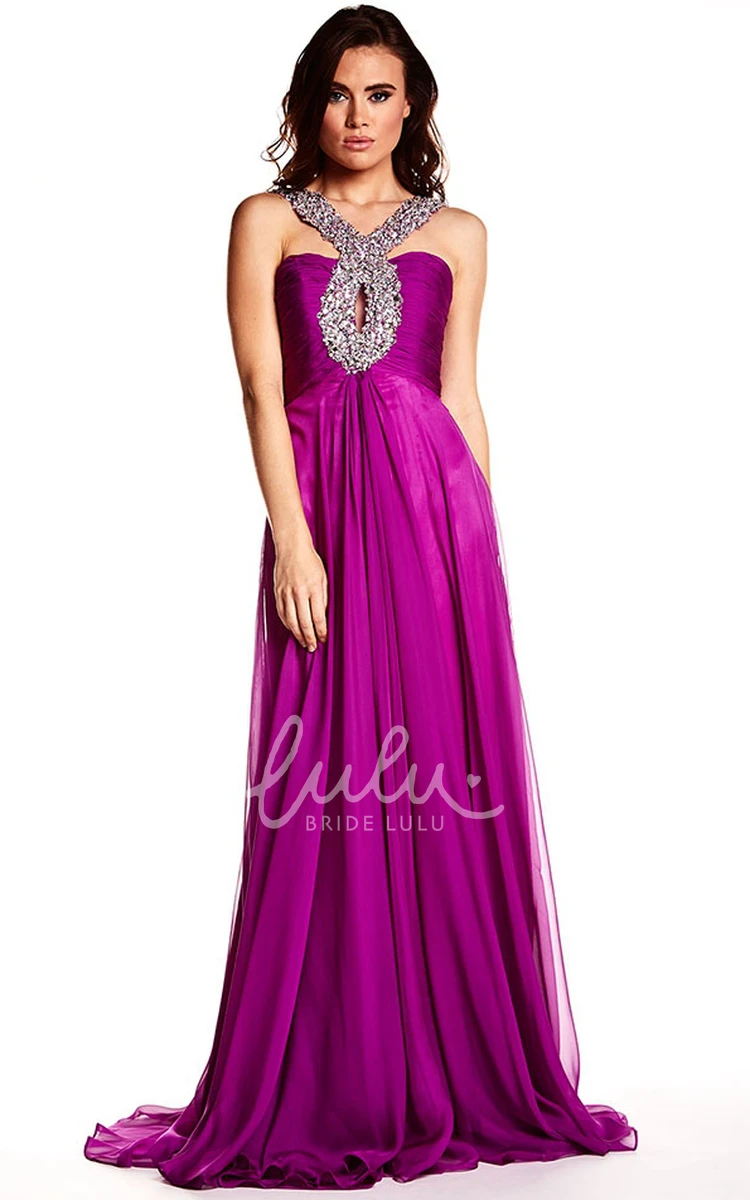 Floor-Length Strappy Sleeveless Chiffon Prom Dress with Beading Flowy Prom Dress