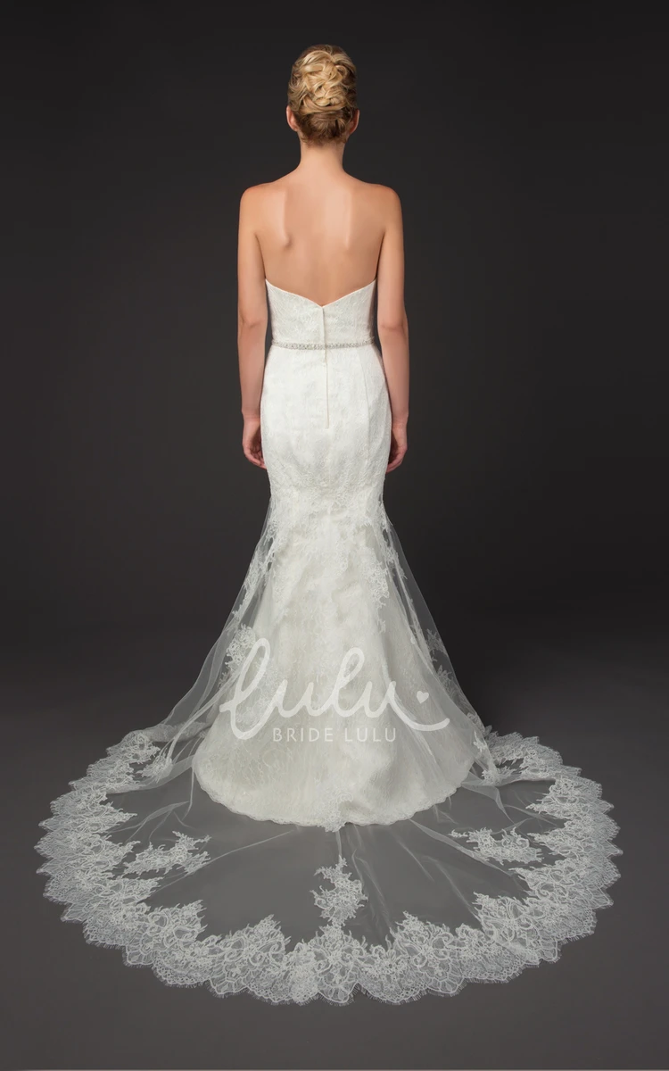 Appliqued Lace Mermaid Wedding Dress with Floor-Length and Backless Style