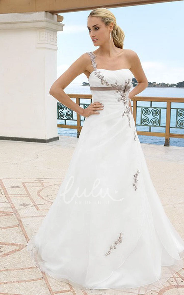 Satin One-Shoulder Wedding Dress with Appliques and Side Draping