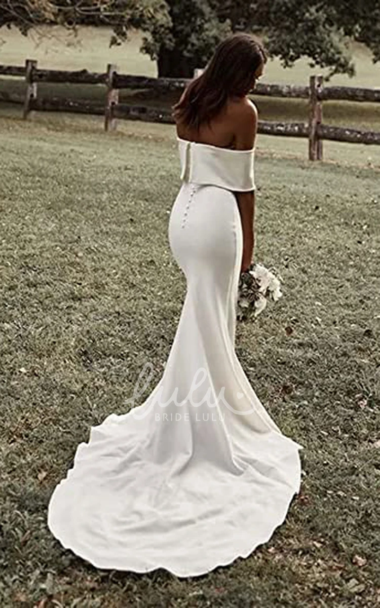 Sexy Satin Mermaid Wedding Dress with Off-the-shoulder and Short Sleeves