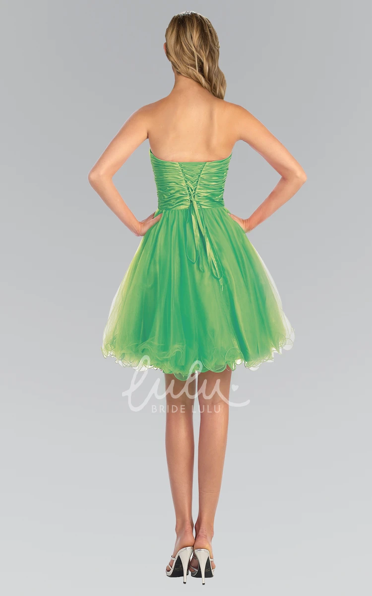 Strapless Tulle A-Line Bridesmaid Dress with Ruffles & Beading
