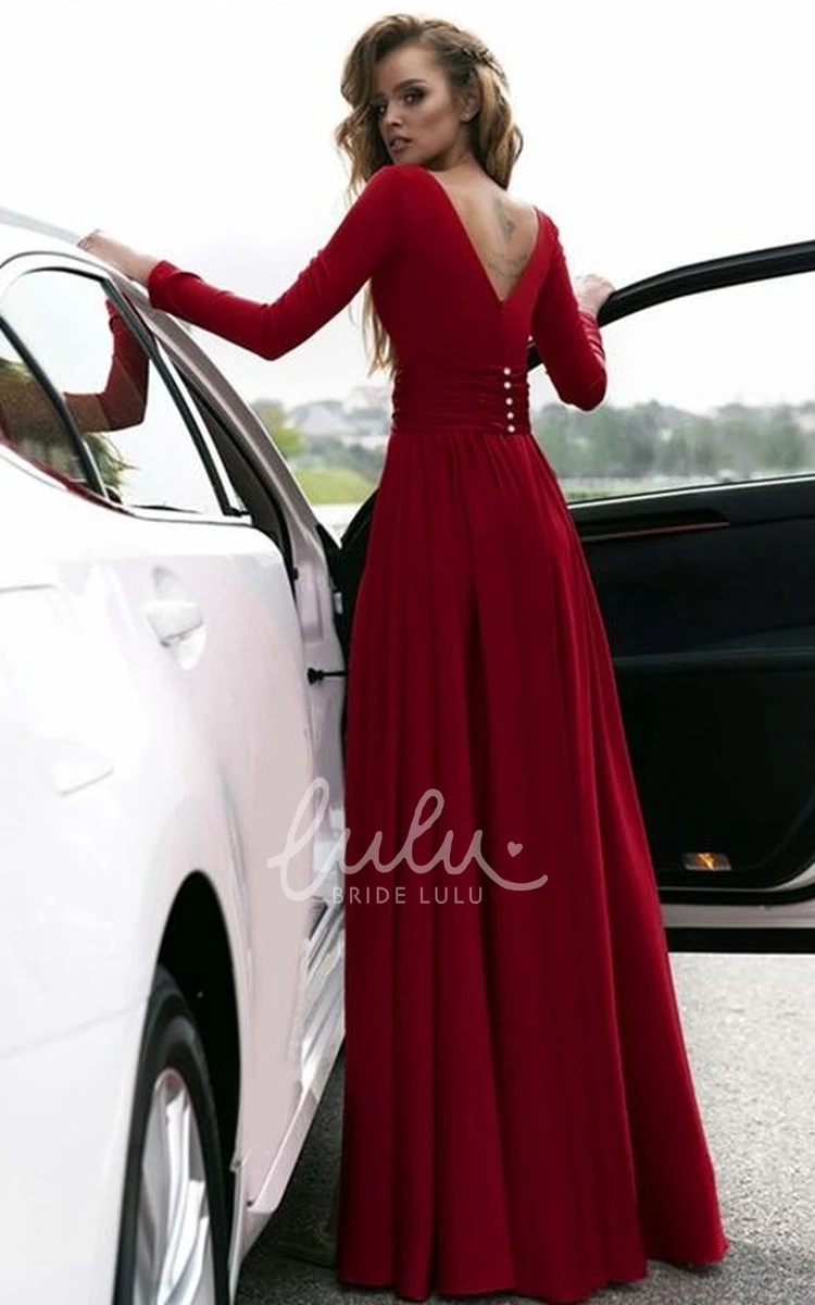 Long Sleeve Plunging Sheath Dress with Low-V Back Elegant Modern Dress