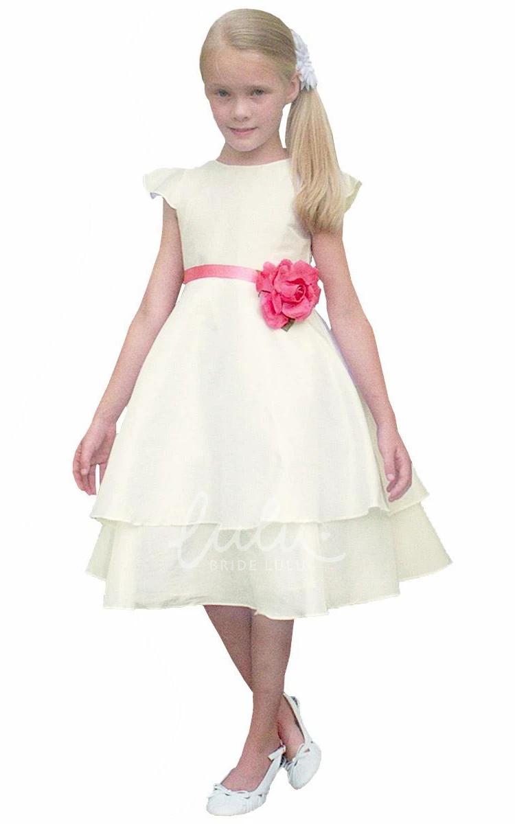 Cap-Sleeve Taffeta Flower Girl Dress Tea-Length Elegant 2025