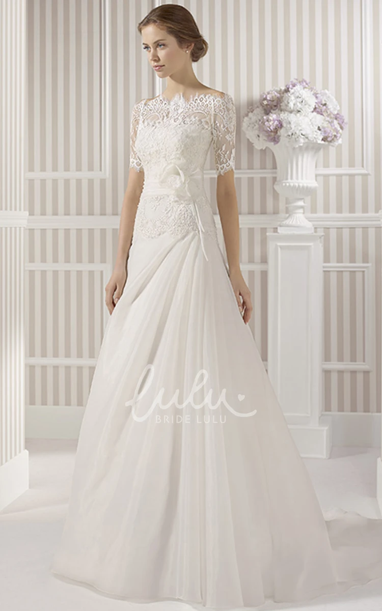 Appliqued Tulle A-Line Wedding Dress with Sleeveless Bateau Neckline