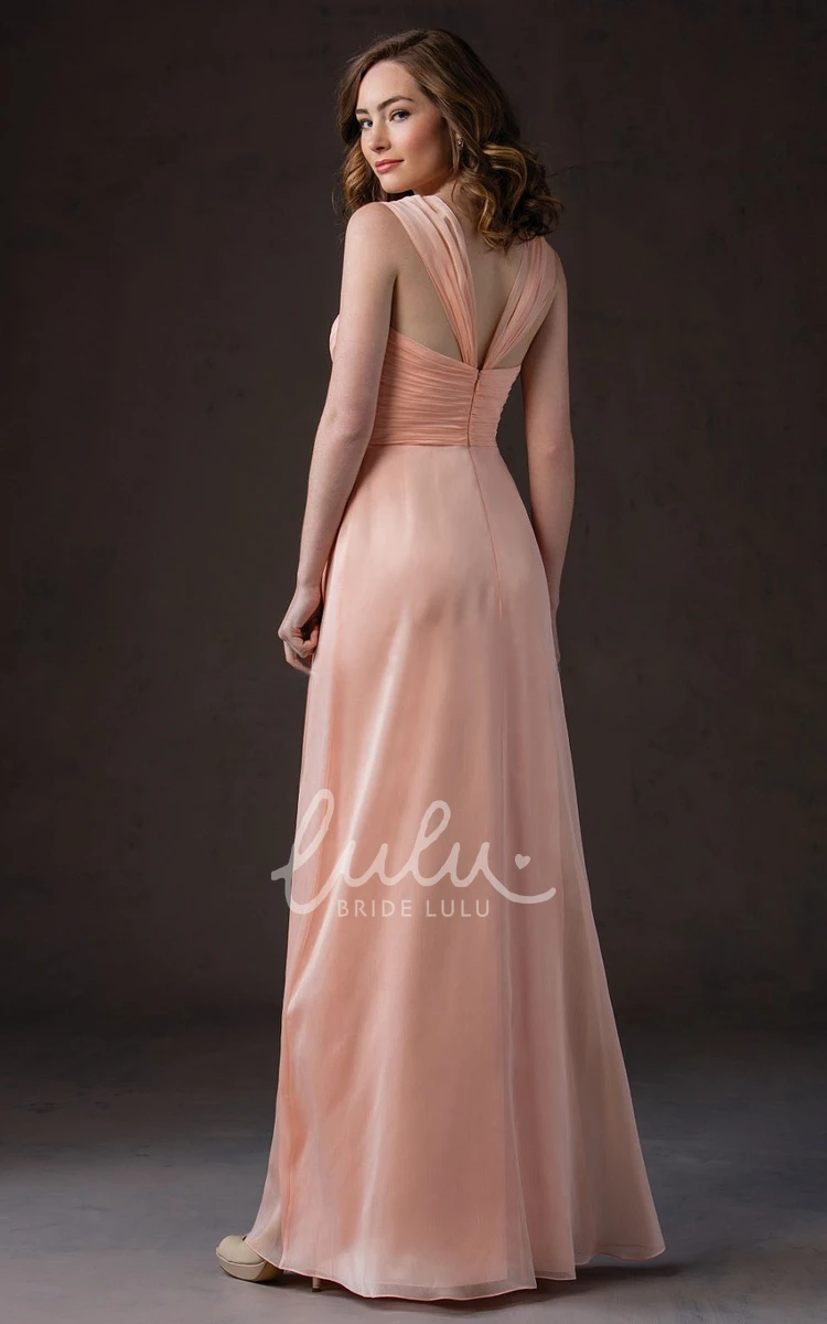 Cap-Sleeved Pleated Long Gown with V-Back Flowy Bridesmaid Dress 2024