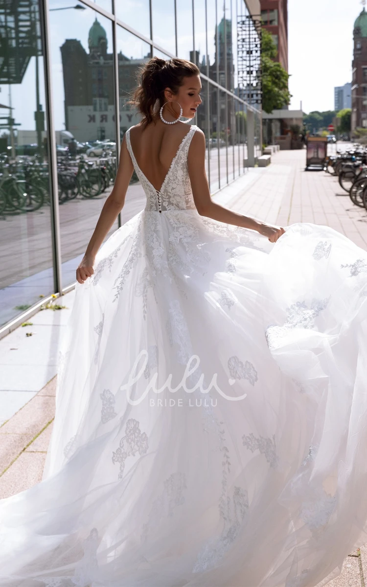 Lace Tulle Ball Gown V-neck Wedding Dress Charming Vintage Style