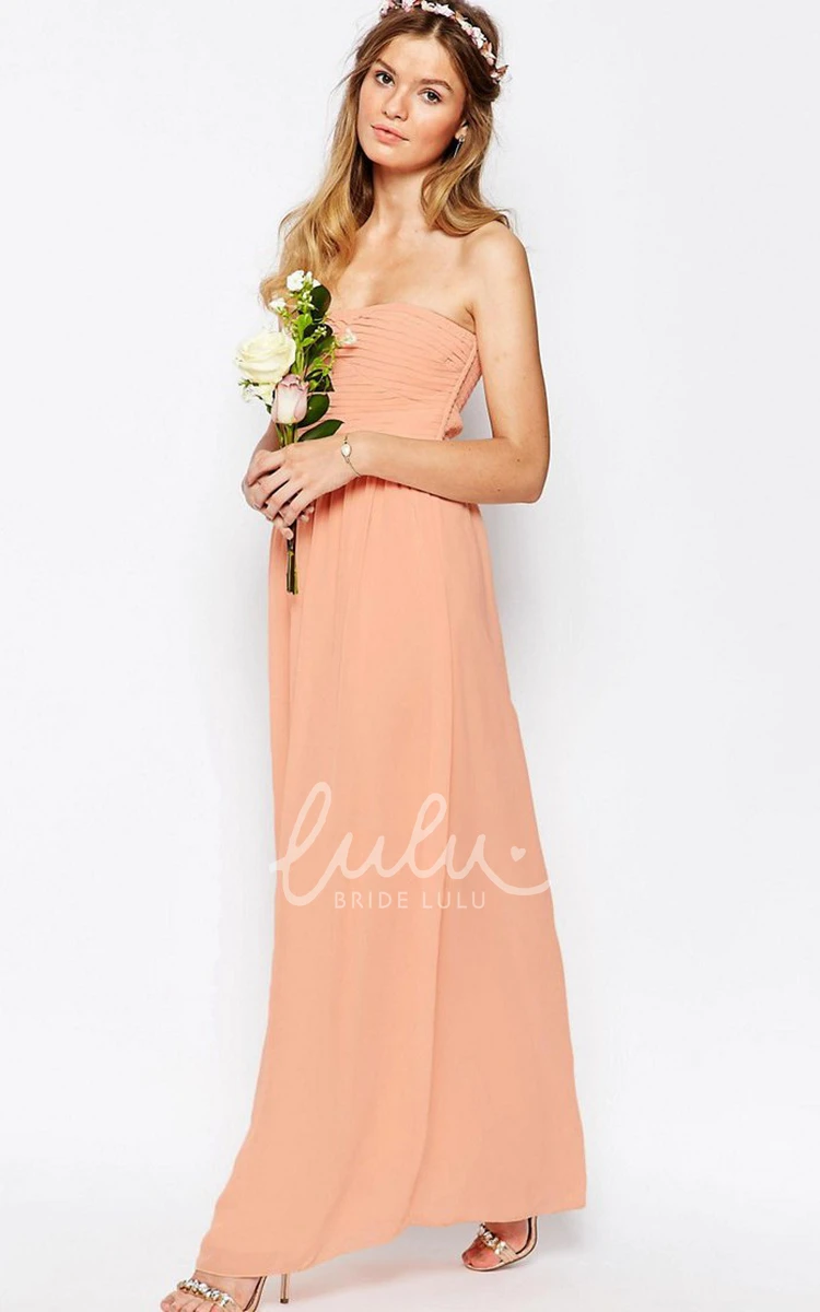 Ruched Strapless Chiffon Bridesmaid Dress Ankle-Length Sheath