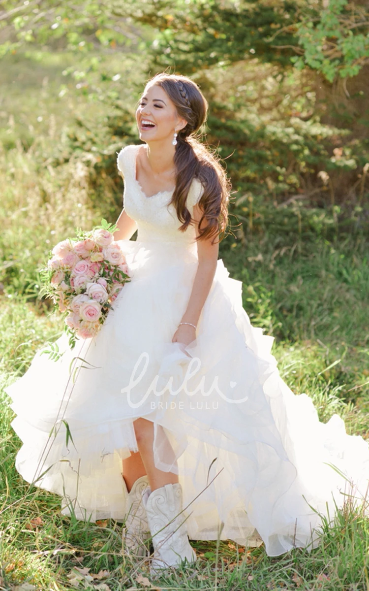 Queen Anne Lace A-Line Wedding Dress with Organza Skirt