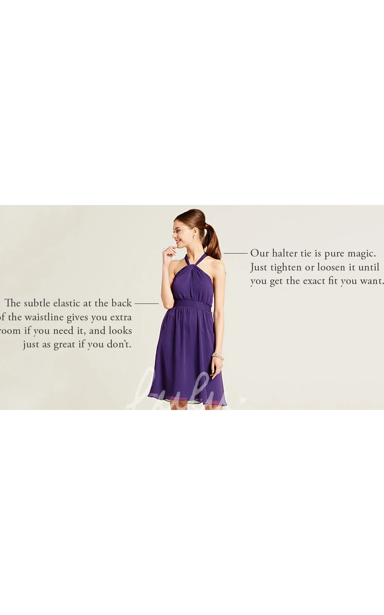 Halter Ruched Chiffon Bridesmaid Dress with Bow Knee-Length