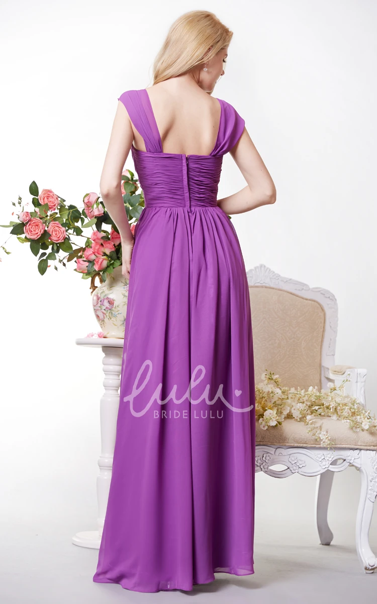 Graceful Cap Sleeve Chiffon Bridesmaid Dress with Spaghetti Straps