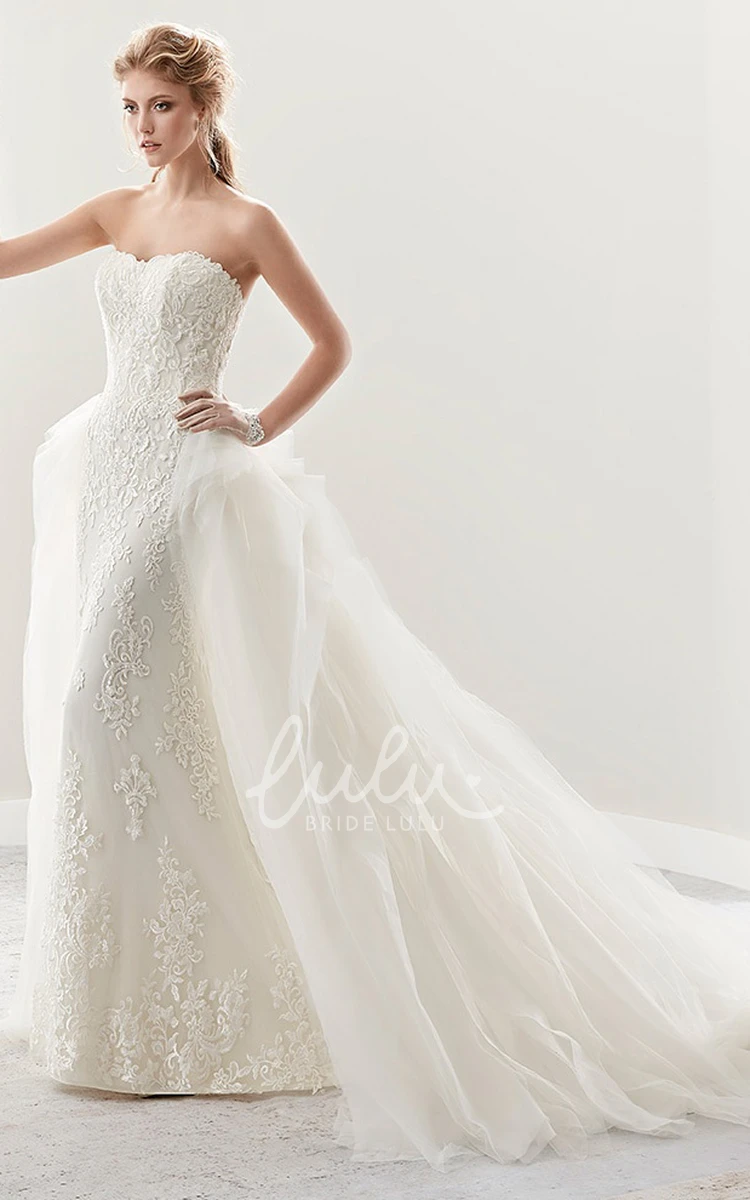 Strapless Lace Ruffles Wedding Dress with Brush Train