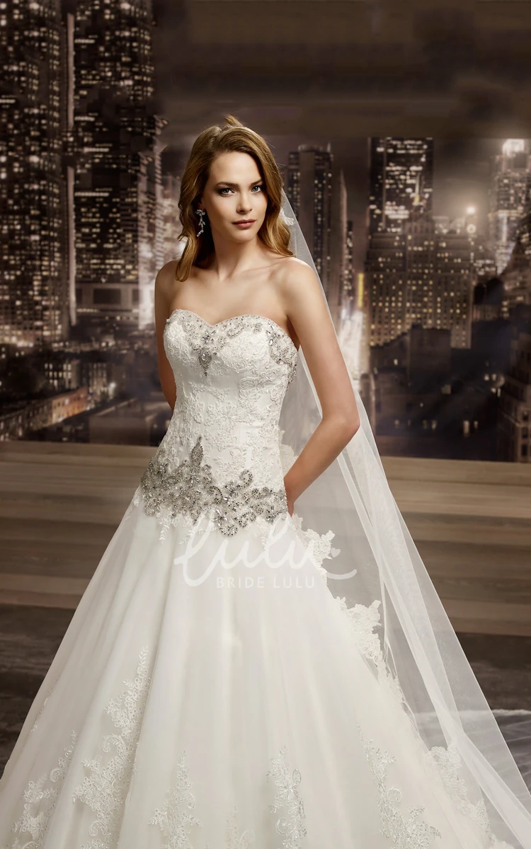 A-line Lace Wedding Dress with Beaded Details and Brush Train Stunning Bridal Gown