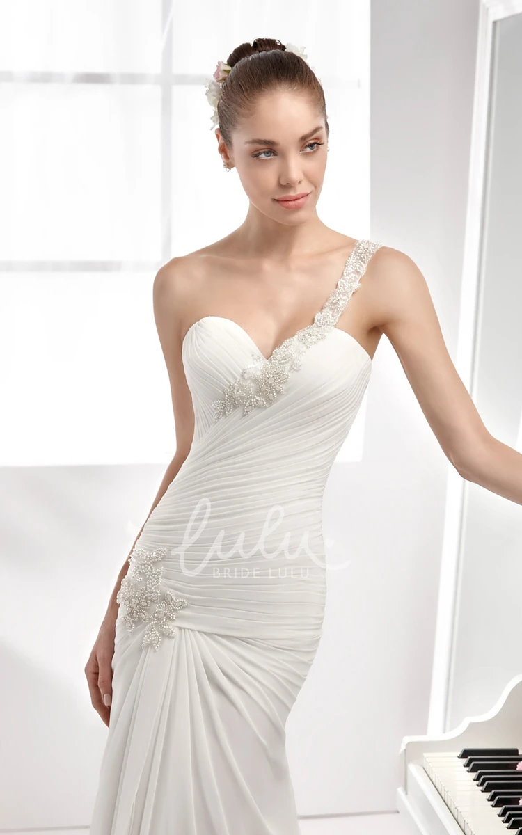 Sheath Chiffon Wedding Dress with Side Draping and Pleated Details Modern Bridal Gown