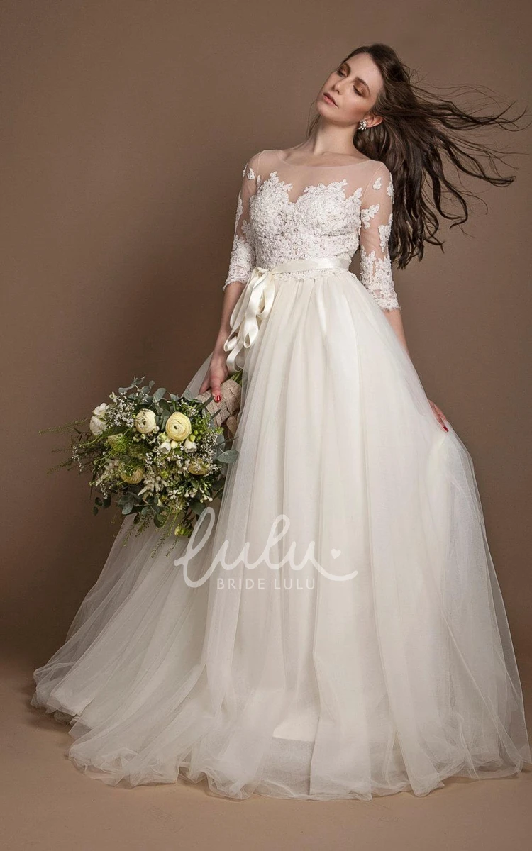 Illusion Tulle Lace Dress with Beading Appliques