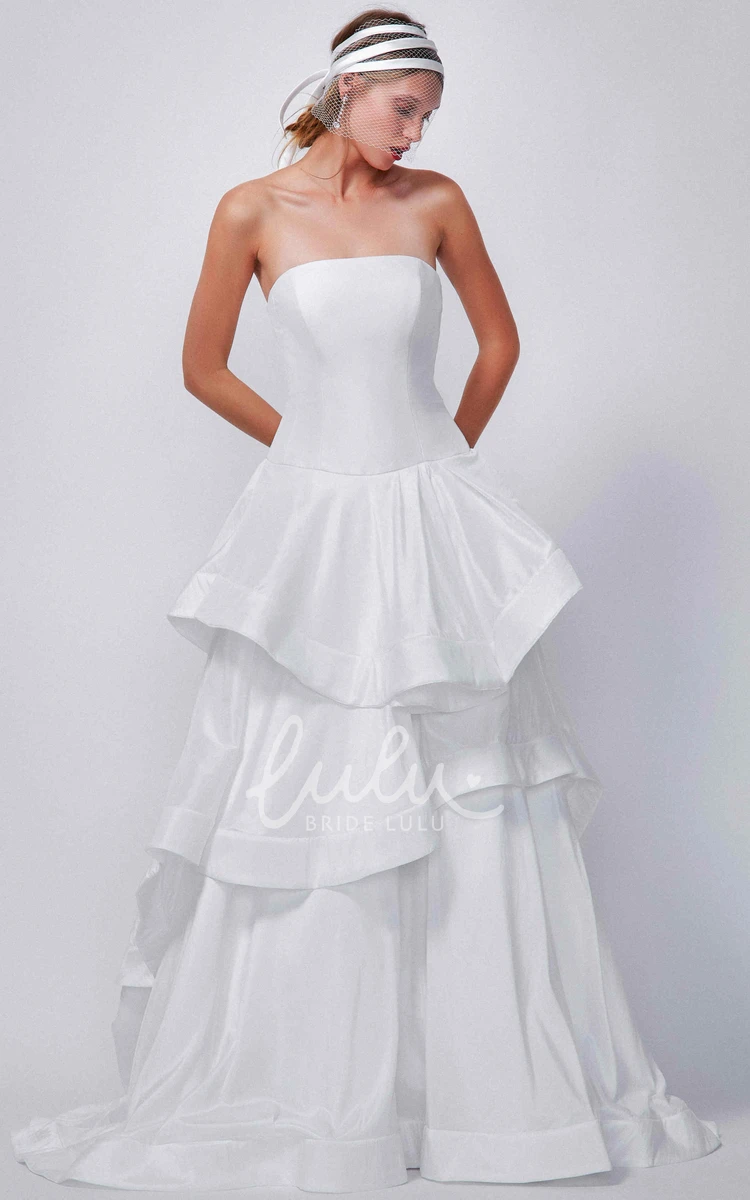 Satin A-Line Bridesmaid Dress with Tiered Sleeves Floor-Length Strapless