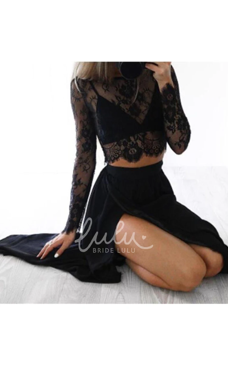 Chiffon Lace Sheath Dress with Illusion Long Sleeves Floor-length