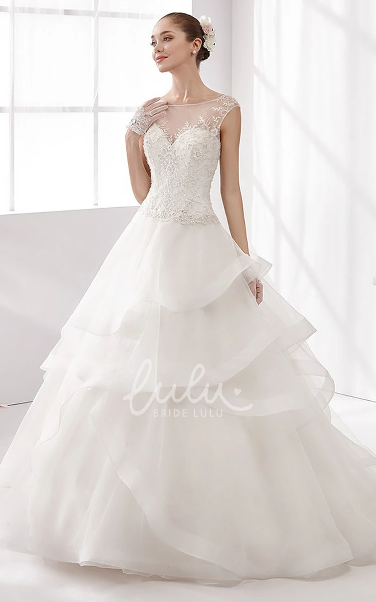 Lace Bodice Ruffled A-line Wedding Dress