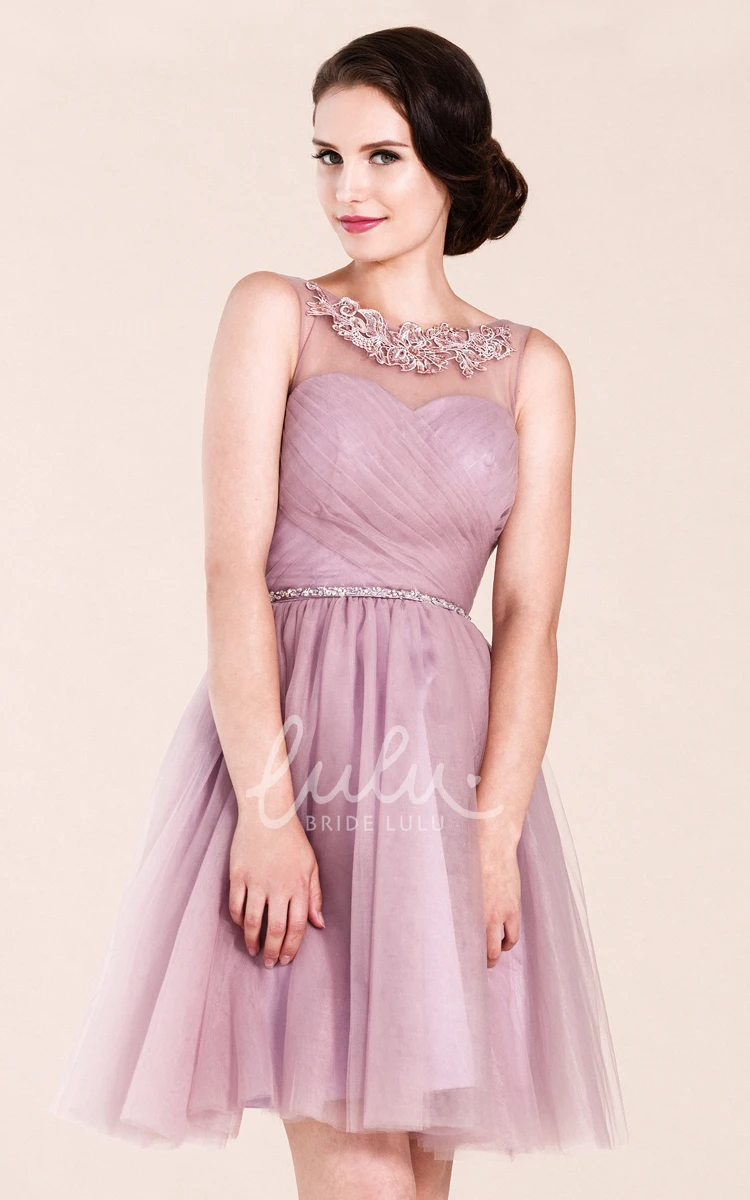 High Neck A-line Tulle Bridesmaid Dress Short & Elegant