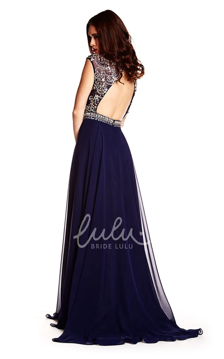 Beaded Scoop-Neck Chiffon Prom Dress with A-Line Silhouette