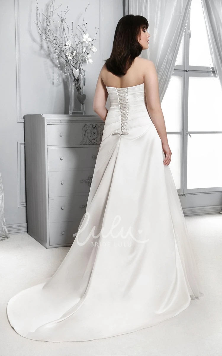 Satin Floor-Length Dress with Corset Back Side-Ruched Wedding Dress