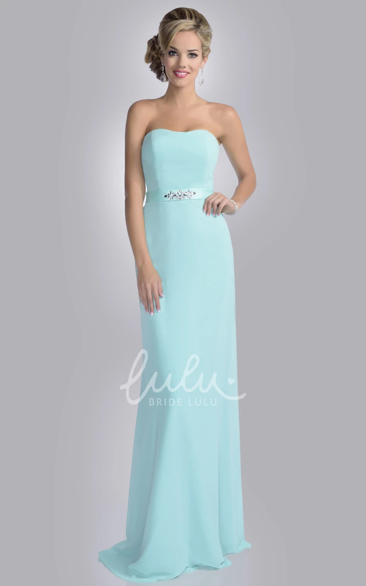 Chiffon Strapless Column Bridesmaid Dress with Rhinestone Detailing Classy Dress