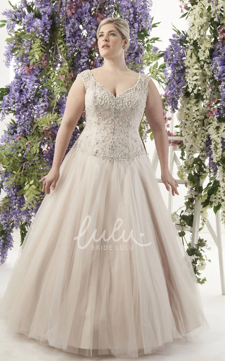Beaded V-Neck Tulle A-Line Wedding Dress with Cape Sleeves