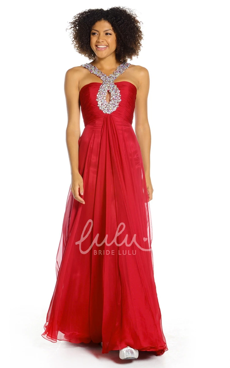 Floor-Length Chiffon Prom Dress with A-Line Silhouette and Beaded Pleats